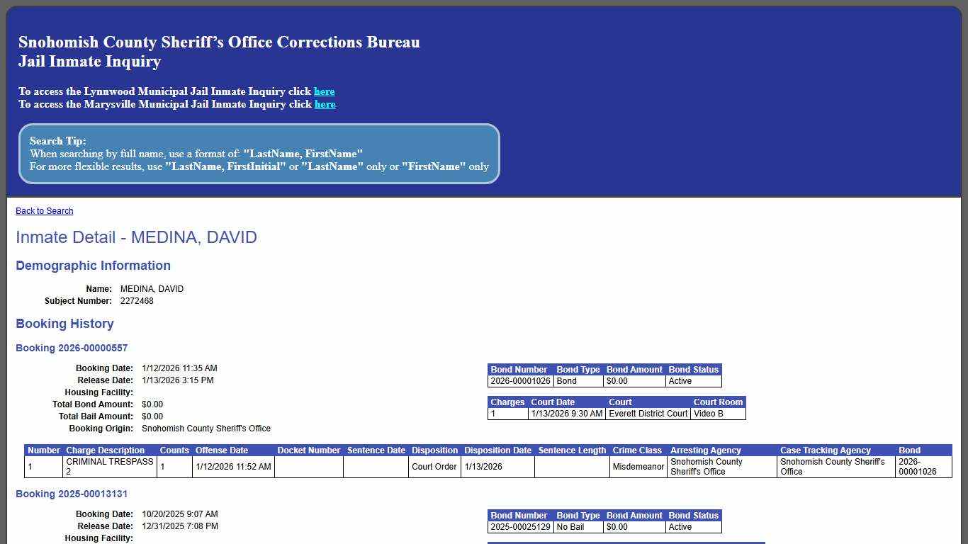 Inmate Detail - MEDINA, DAVID